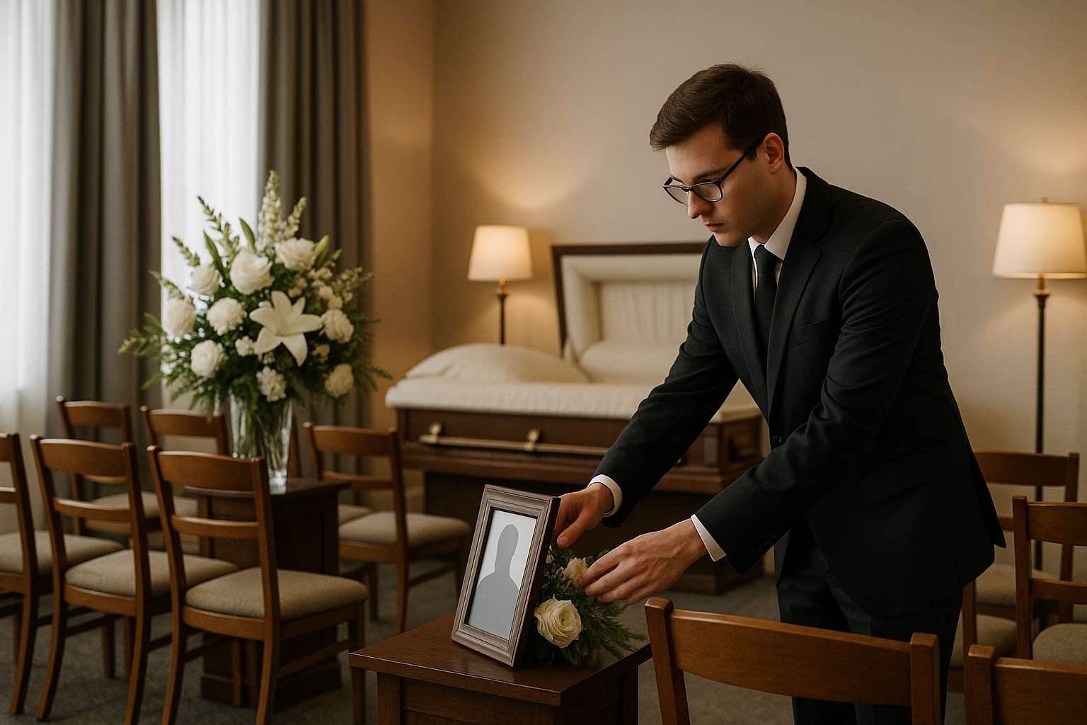 Student arranging a viewing room in Funeral Services Program lab