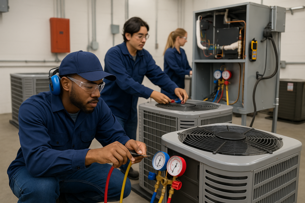 Hands-on training in Heating, Ventilation, Air Conditioning, and Refrigeration Technology lab