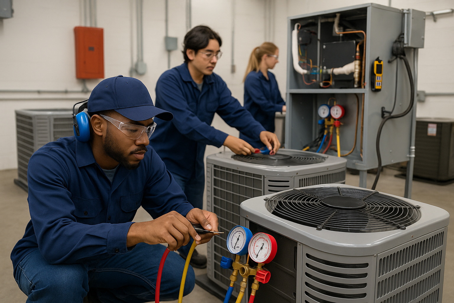 Hands-on training in Heating, Ventilation, Air Conditioning, and Refrigeration Technology lab